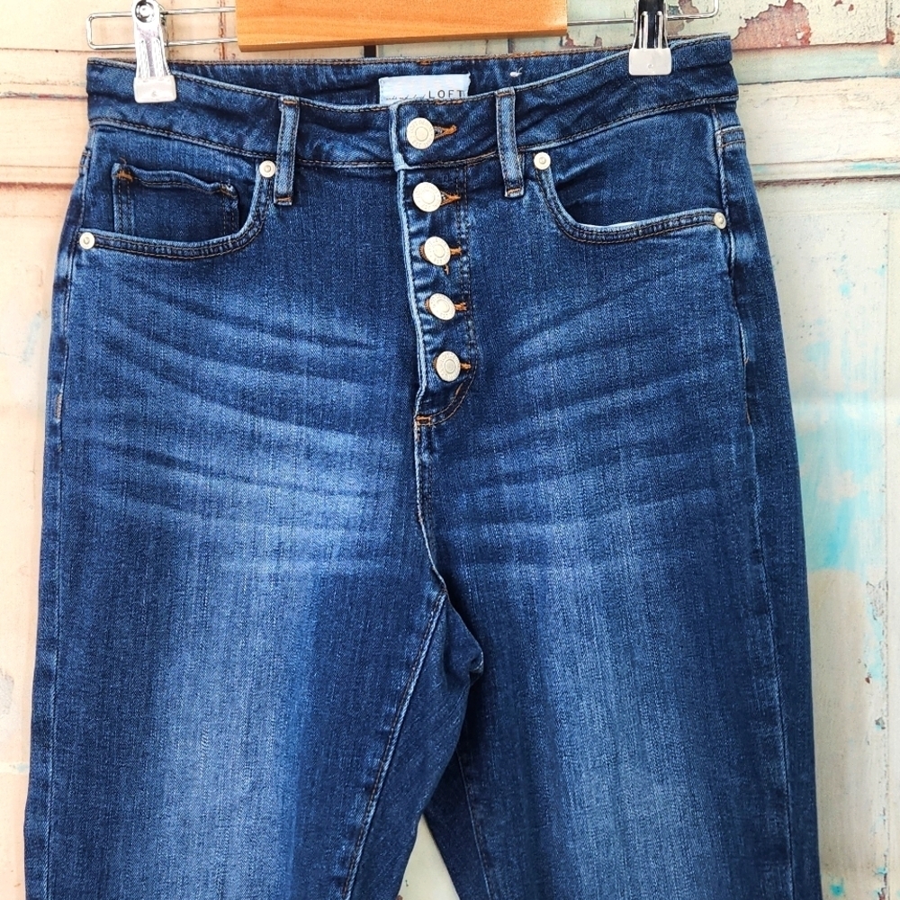 Loft Button‎ Front High Rise Skinny Jeans - Picture 3 of 9